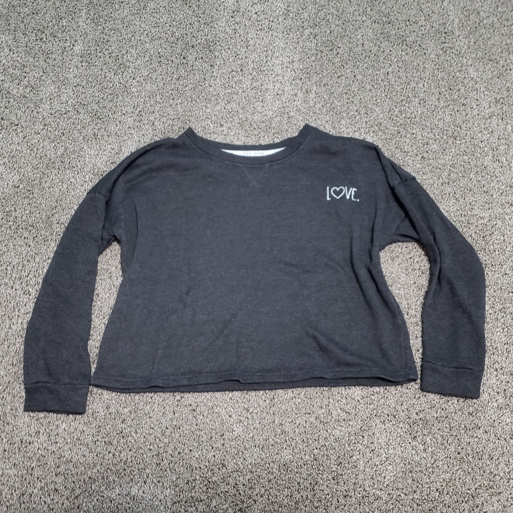 Rae Dunn Sweatshirt Crop Gray Embroidered Love Womens Small Valentines Pullover